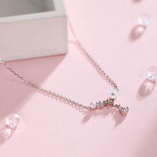 925 Sterling Silver Floral Rhinestone Pendant Necklace