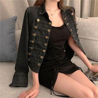 Double-button Washed Denim Jacket