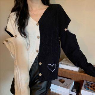 Heart Embroidered Elbow-cutout Cardigan