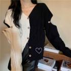 Heart Embroidered Elbow-cutout Cardigan