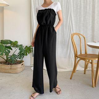 Pintuck-trim Tube Top Jumpsuit Black - One Size