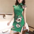 Floral Short-sleeve Sheath Qipao