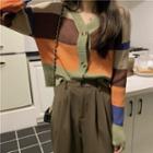 Color Block Cardigan Tangerine & Green & Coffee - One Size