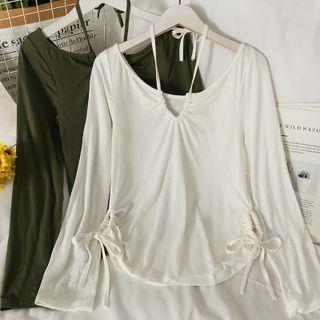 Drawstring-side Slim-fit Halter T-shirt