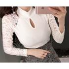 Mock-neck Lace-sleeve Top