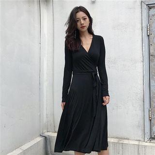 Long-sleeve Wrapped A-line Dress