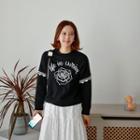 Beaded Flower Print Sweatshirt Black - One Size