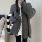 Cable Knit Long-sleeve Knit Jacket Gray - One Size