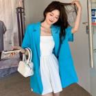 Plain Strapless Romper / Short-sleeve Single-breasted Blazer