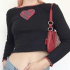 Long-sleeve Heart-print Cropped Top