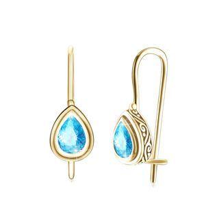 925 Sterling Gold Plated Retro Elegant Fashion Water Drop Shape Earrings With Light Blue Cubic Zircon Golden - One Size