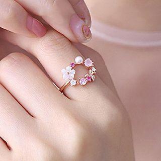 Floral Ring Open Ring - Sheel - White - One Size