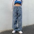 Cross Pattern Lose Rise Loose Fit Jeans