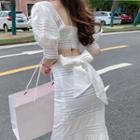 Lantern-sleeve Crop Top / Midi A-line Skirt