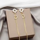 Rhinestone Letter D Alloy Fringed Earring E3637 - 1 Pair - Gold - One Size