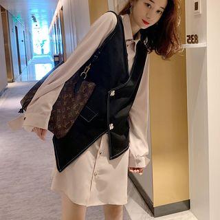 Set: Long-sleeve Shirtdress + Button Vest