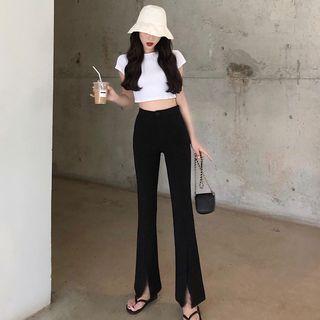 Short-sleeve Crop Top / Crop Boot Cut Pants