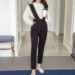 Set: Plain Sweater + Lace Trim Suspender Pants