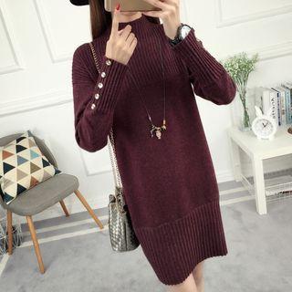 Plain Mock Neck Knit Dress