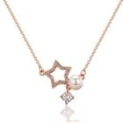 925 Sterling Silver Faux Pearl Rhinestone Star Pendant Necklace
