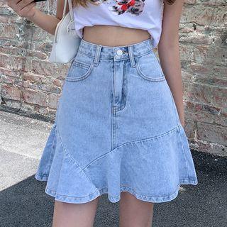 Mermaid Hem Mini Denim Skirt