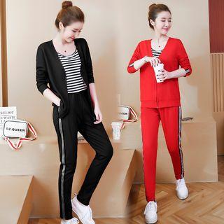 Set: Striped Sleeveless Top + Zip Jacket + Jogger Pants