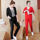 Set: Striped Sleeveless Top + Zip Jacket + Jogger Pants