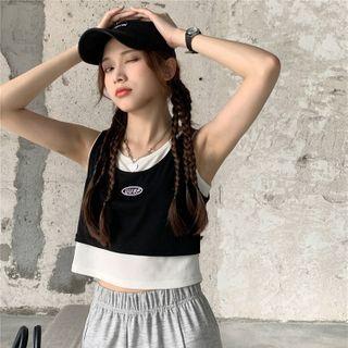 Mock Two Piece Embroider Cropped Top