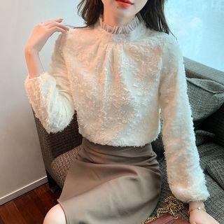 Fleece Lined Lace Turtleneck Blouse