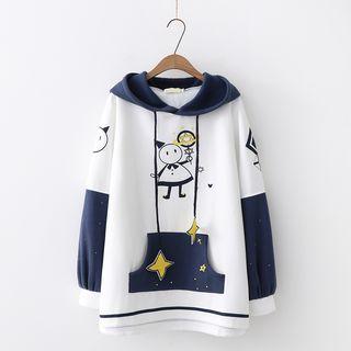 Color Block Print Mini Hoodie Dress