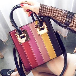 Color Block Faux Leather Mini Tote With Shoulder Strap