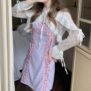 Lace Shirt / Spaghetti Strap Mini A-line Dress