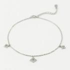 925 Sterling Silver Rhinestone Anklet Rhombus - Silver - One Size