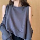Cold-shoulder Pullover / Slit Mini Pencil Skirt