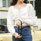 Lace-up Cropped Blouse White - One Size