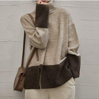 Turtleneck Loose-fit Color-block Sweater