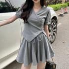 Set: Short-sleeve Irregular T-shirt + Wide Leg Shorts