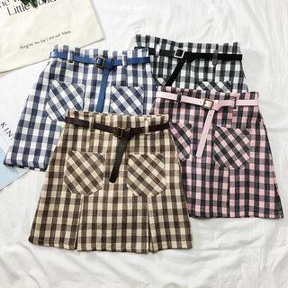 Checked A-line Skirt With Belt