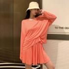 Long-sleeve Plain Tee / High-waist Pleated Skort