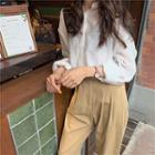 Plain Single-breasted Long-sleeve Blouse / High-waist Cargo Pants