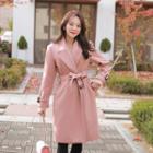 Notched-lapel Belted Long Robe Coat