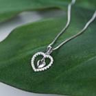 925 Sterling Silver Rhinestone Heart Pendant Necklace With Necklace - White Gold Plating - One Size