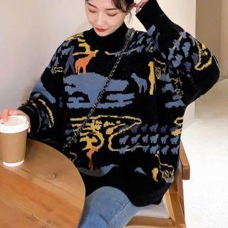 Graffiti High-neck Sweater Black - One Size
