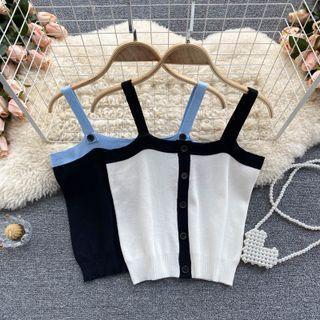 Color Block Suspender Knit Top