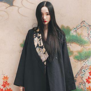 Jacquard Panel Button-up Jacket Black - One Size