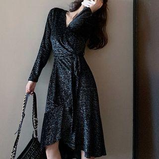 Glitter Long-sleeve Midi Shift Dress