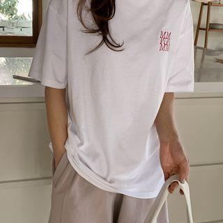 Round-neck Letter Print T-shirt Red - One Size