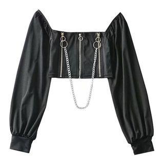 Chain Detail Long-sleeve Crop Top