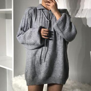 Balloon-sleeve Polo Knit Top
