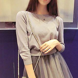 Set: Plain Sweater + Sleeveless Tulle Dress